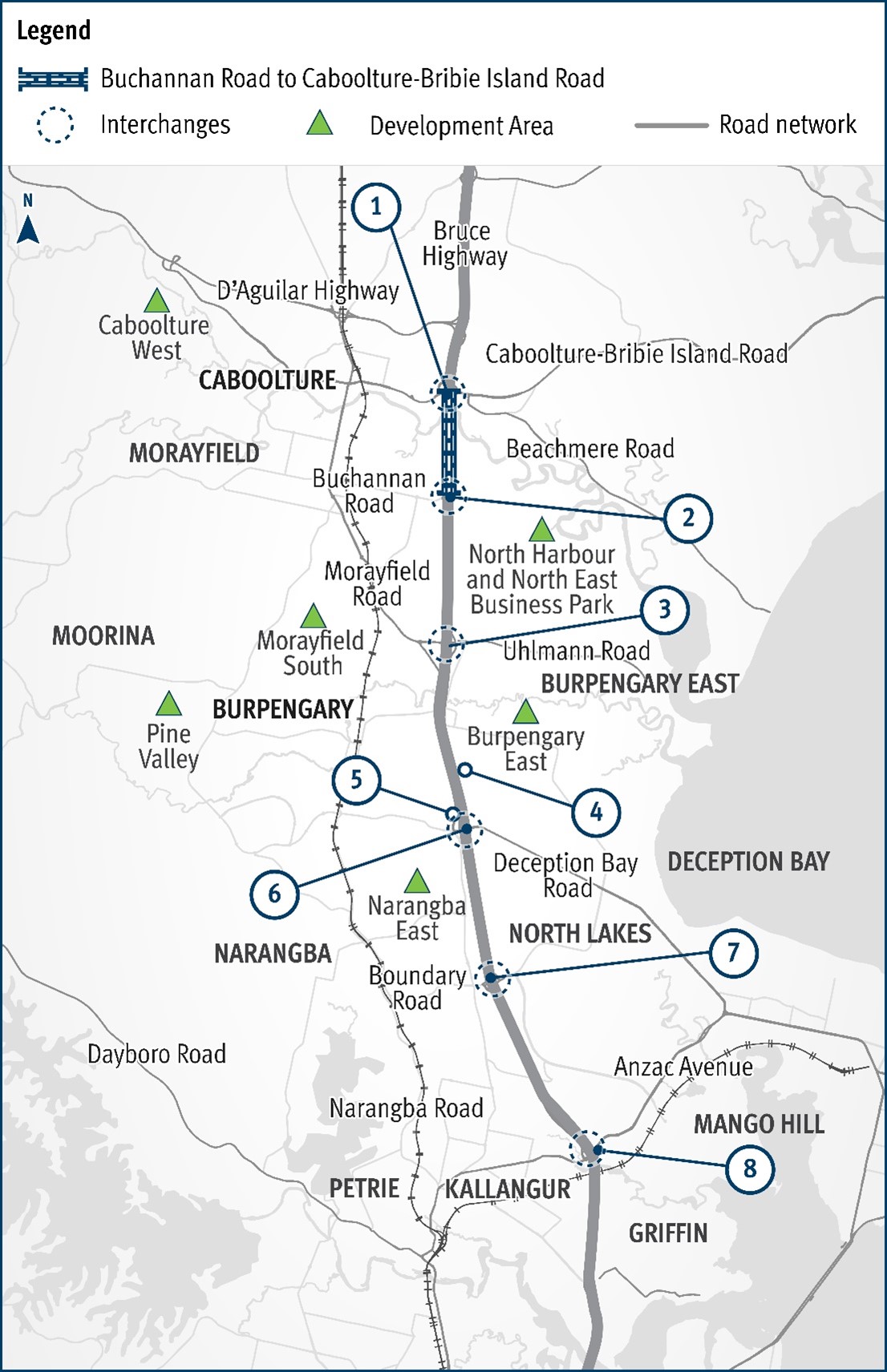 Bruce Highway Upgrade, Buchanan Road to Caboolture-Bribie Island Road project map