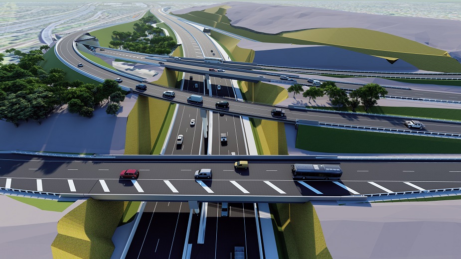 Artist’s impression: Coomera Connector running below the Smith Street Motorway on-ramps and off-ramps.