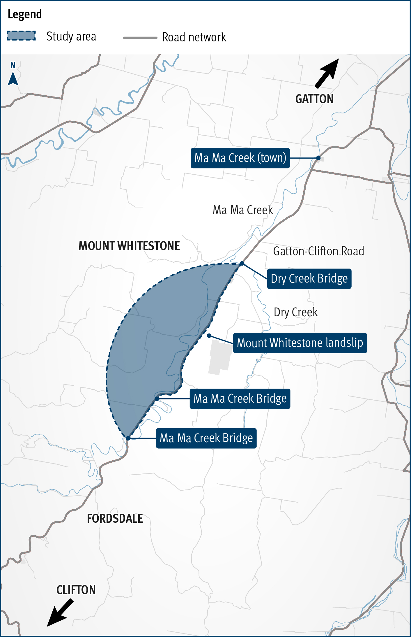 Gatton–Clifton Road Realignment Planning, Mount Whitestone location map